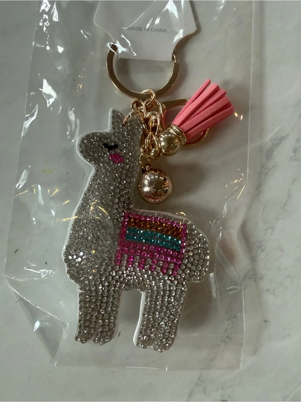 ✨ NWT Puffy Rhinestone Llama Bling Keychain & Purse Charm with Pink Tassel ✨